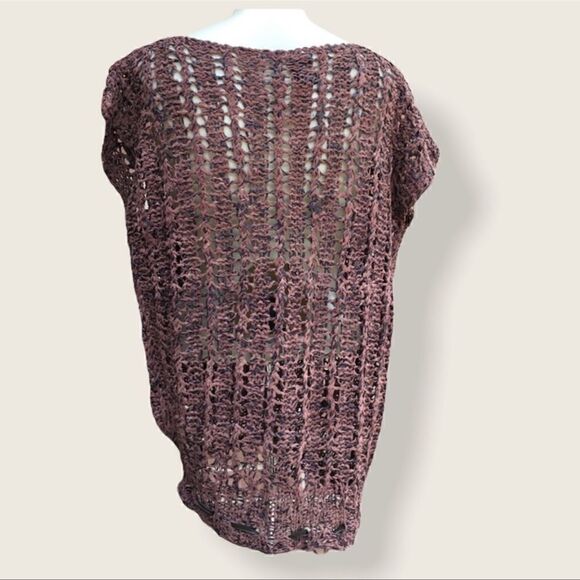 Vintage Boho Hand Knit Genuine Leather Cinch Hem Pullover Sleeveless Top - Picture 3 of 12